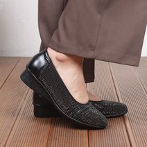 천연가죽 콤비 JHEG 줄보석 플랫슈즈 여성 단화 수제화