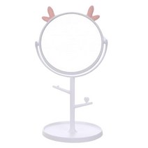 메이크업 거울 360 회전 보석 스탠드 휴대용 테이블 책상 거울 샤워 면도 조리대 그릴에 대한 단일 측면 탁상, 플라스틱 유리, 사슴 귀 흰색
