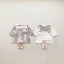 도로시 카라 체크 원피스 베베 아기 여아 봄 코디