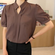 플레이팝 여성용 2컬러 투포켓 플랩 절개라인 셔링반팔 블라우스