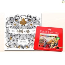 유성 색연필 틴케이스 24색+신비의숲 컬러링 북 미술 도구 세트 어린이 색칠 공부 놀이