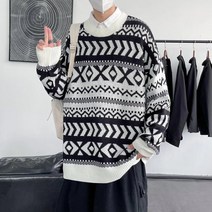 가을 겨울 한국판 Chic 박시 라운드 스웨터 남 빈티지 루즈핏 날씬해 보이는 코디 니트