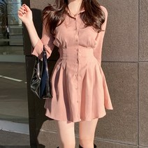 [레티고] 허리 조임 슬림 셔츠 원피스