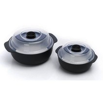 레몬글라스 스마트 전자레인지 찜기 라면용기 소형 0.55L + 중형 1.2L / 대형 2.6L / 블랙 그레이, 전자레인지찜기 양손 뚜껑형, 블랙 1+1 (소형+중형)