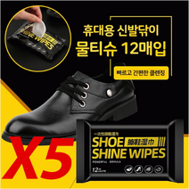 휴대용 신발닦이 운동화 클리너 물티슈 12매입 5개 흰 운동화 얼룩 제거