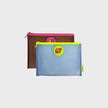 댄싱웨일 매쉬 파우치 M, 핑크+브라운