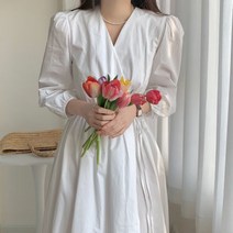 SURBORT 한풍 프렌치핏 V넥 레이어드 원턱 하이웨이스트 셔츠 원피스 2가지색상
