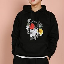 아우라큐 기모 후드티 P12 남여공용 빅사이즈 후드 흑백꽃