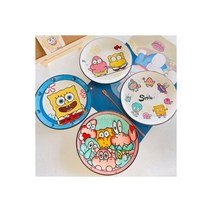 스폰지밥 그릇세트(Set)6P 도자기 주방용 면기 원형 11.5x6.5cm 밥 그릇 6개 한세트(Set), 스폰지밥 뚱이 접시세트4P 도자기 식기세트 8인치 디저