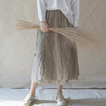 이끼당 린넨 문예 이중겹 옆트임 치마