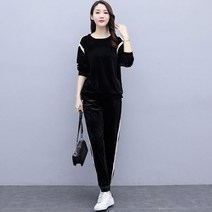 SJW 여성 벨벳 트레이닝세트 운동복 츄리닝 맨투맨 티 조거팬츠 상하의세트 봄가을 빅사이즈