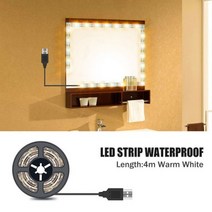 파우더룸 화장대 조명 LED 메이크업 화장대 조명 스트립 거울 벽 램프 욕실 방수 전구 드레싱 테이블 Led 야간 조명 룸 거울 장식, Warm White 4M, Two Year Warranty + USB Plug, Waterproof