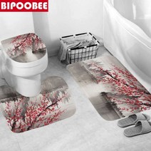 샤워커튼추천 이케아압축봉 이케아샤워커튼 욕실커튼 방수커튼 비닐가림막 매화 꽃 3D HD 인쇄 패브릭 샤워 커튼 욕실 커튼 세트 꽃 미끄럼 방지 깔개 화장실 뚜껑 커버 및 목욕, B 3PCS, 05 B 3PCS