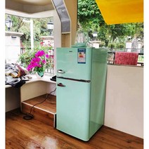 빈티지 냉장고 민트 레트로 소형 손잡이 이중도어, 민트그린