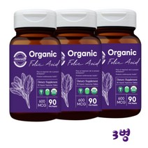 내츄럴라이즈 오가닉 엽산 유기농 4세대 활성 엽산제 임산부 임신준비 남자 여자 임신전 수유부 영양제 비건 folic acid 크랜베리 구아검 대나무죽순 임신축하선물, 90정, 3개