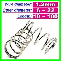 304 스테인레스 스틸 스프링 와이어 직경 1.2mm 압축 압력 스프링 로터 리턴 버퍼 Cylidrical 코일 Od 6mm ~ 22mm 10 개, 1.2mm Wire diameter, 22mm Outer diameter, 30mm Length (10pcs)