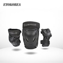 에어워크 200 키네틱 자전거 인라인 손목 팔꿈치 무릎 보호대 보호장비 세트, 블랙