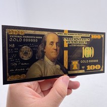 지폐모형 동전모형 모형동전지폐 10pcs 블랙 골드 호일 100 달러 지폐 usd 기념 플라스틱 지폐 프랭클린 컬렉션 카드 미국 소 장식용 돈, 1p 실버