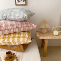 순면 체크 지퍼없는 면 베개커버 5070 배게피 프릴 베겟잎 50x70, 베이직 베개커버, 오렌지체크