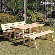 착한테이블 전문목수 한쪽등받이 원목 야외테이블 세트 파라솔 별매 정원 평상 테라스 야외용, 4인 한쪽 등받이 무도색