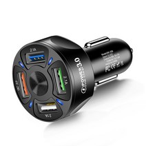 자동차 충전기 배터리 차량용 USB 고속 충전기 18W 충전 3.0 4.0 4 포트 삼성 s10 아이폰 11 7 용 휴대, 03 Black 4 Port
