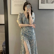 DAPANDA 프렌치 첫사랑 헵번 롱스커트 시크 트임 플라워 원피스 이른 봄 2021 여하복