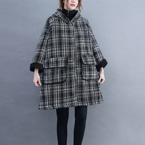 도오빠 마프리 여성 기모 하프 코트 트위드 후드 자켓 체크 오버핏 안감 아우터 가을 겨울 여자코트 프리사이즈