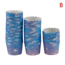 머핀틀 실리콘 케이크 오란다 까눌레 몰드 50pcs 표준 크기 무지개 그라디언트 컵 케이크 래퍼 핑크 블루