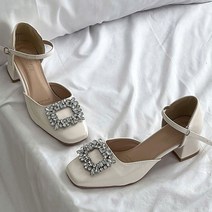 애나멜 발목스트랩구두 큐빅장식 봄구두 스퀘어코