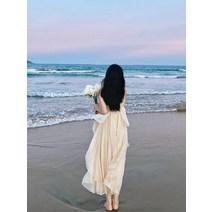 헤링본 하와이안 리조트웨어 여름 비치원피스 스퀘어넥 태교여행 니트 롱 트로피컬 엘보 허니문