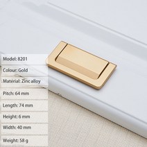 부자재 가구 침대 의자 1Pc 아연 합금 블랙 실버 골드 숨겨진 손잡이 다다미 오픈 마운트 핸들 가구 서랍, 02 8201-64mm Gold