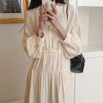 타니즈 세이지 브이넥 롱 스트링 여성 원피스