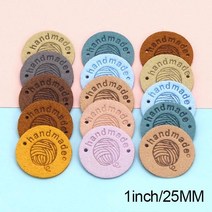 20Pcs 라운드 원사 수제 가죽 레이블 손으로 만든 태그 장식 가방 스카프 선물 봉제 액세서리 25MM, 01 00