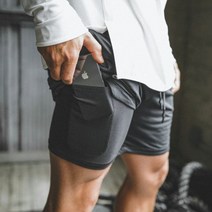 남성 러닝웨어 휴대폰 주머니있는 레깅스달린 숏팬츠 / 트레이닝 밴딩 숏츠