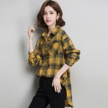 DAPANDA 앞짧은뒷트임블라우스여가을겨울중기장기모루즈긴팔한판밑단트임체크셔츠코트