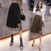 요나걸 여성 스커트 신상스커트 주름스커트 허리 스트링 레이어드스커트 독특한스커트 흔하지 않는 스타일 중간 기장 풍성한 a라인 불규칙 데이트 룩 강추 여자스커트 + 양말증정