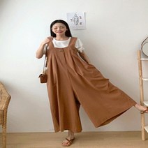 기타브랜드 네쥬 여성 여름 데일리 귀여운 버튼 와이드 민소매 끈 점프수트