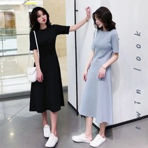 여성 예쁜 플레어 에이라인 날씬한 반팔 롱 미디 A라인 원피스