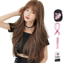가발위드 긴머리 웨이브 루즈윈트 통가발1개 +가발걸이1개+가발전용빗1개+가발망1개 세트상품, 1세트, 콜드브라운