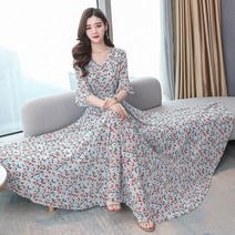 발목까지 오는 여름 원피스 롱 드레스 발목까지 오는 롱 롱 여름 신작 꽃무늬 쉬폰 드레스 여성용