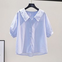 스타일아유 스트라이프 셔츠 여성 세로줄무늬 카라 브이넥 블라우스 여름 5부소매 티셔츠