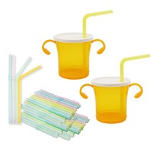 아가프라 3WAY 빨대컵 180ml x 2p + 빨대 랜덤 발송 100p, 오렌지+오렌지