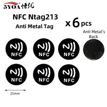 6pcs nfc ntag213 ntag215 ntag216 태그 스티커 ntag 213 13.56mhz 범용 라벨 rfid 토큰 순찰 초경량 바로 가기 등, 6 블랙 안티 213