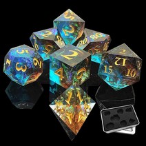 DD 7/다면체 레진 TRPG 주사위 세트 MTG 던전 앤 드래곤 패스파인더 롤 플레잉 보드 게임 컬렉션 및 선물 정교한 금속 상자 포함레드 블루 USA 미국, Brown Blue