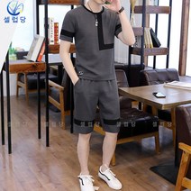 셀럽당 캐주얼 트레이닝 세트 남성 여름 투피스 루즈핏 라운드 반팔 남티 반바지