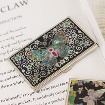 나빌레라 자개명함케이스_나비 명함꽂이 자개공예 스틸 명함집, 청나비꽃