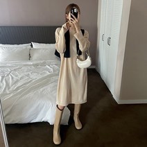 바잉몰 여성 한걸음 트임 니트 미디 원피스 -4color