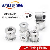 타이밍 풀리 HTD 3M 기어 동기식 20 24이빨 폭 15mm 보어 635 8 12mm DIY CO2 레이저 조각 절단기, 가장자리 있음, 24 치아 보어 8