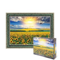 퍼즐피플 해바라기 들판과 일출 1000피스 풍경 직소퍼즐, 액자포함(엔틱그린)