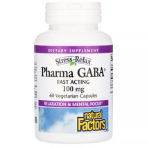 Natural Factors 스트레스 릴렉스 Pharma GABA 100mg 베지 캡슐 60정, 1팩, 1.5L